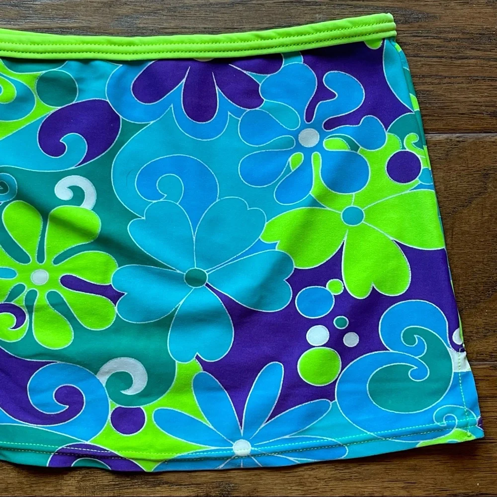 Vintage Limited Too bright neon blue & green mini skirt swim coverup - Picture 9 of 9